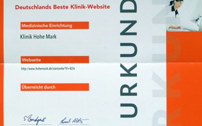 DGD-Klinik Hohe Mark: Platz 69 beim Wettbewerb DEUTSCHLANDS BESTE KLINIK-WEBSITE 2019
